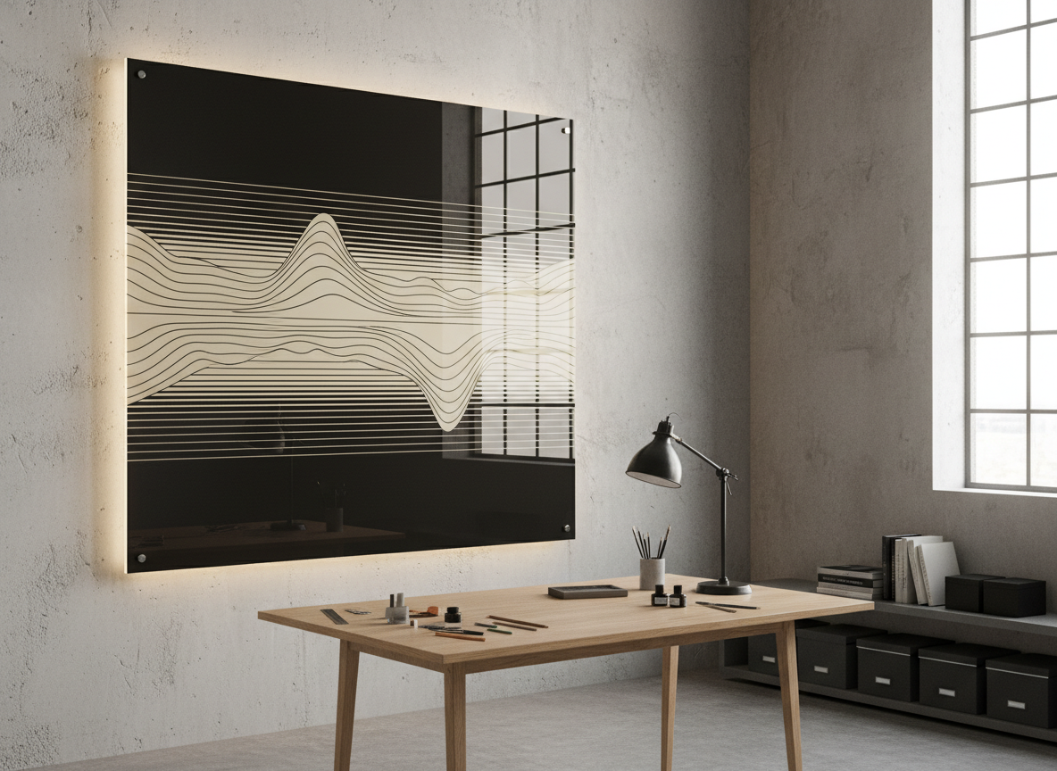 Acrylic Panel with Transmission artwork in a modern studio