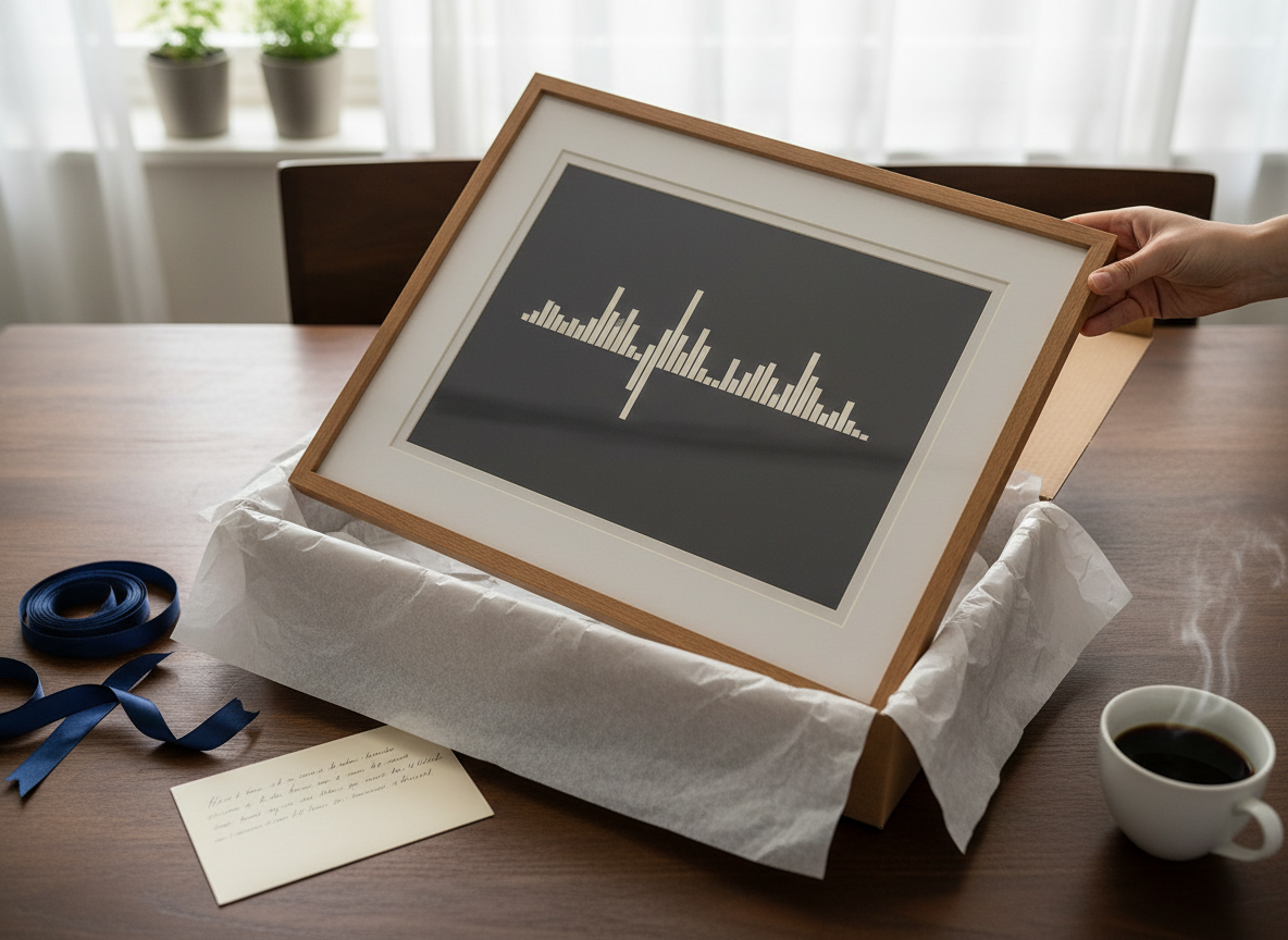 Classic Framed Print with Meridian artwork being unwrapped as a gift