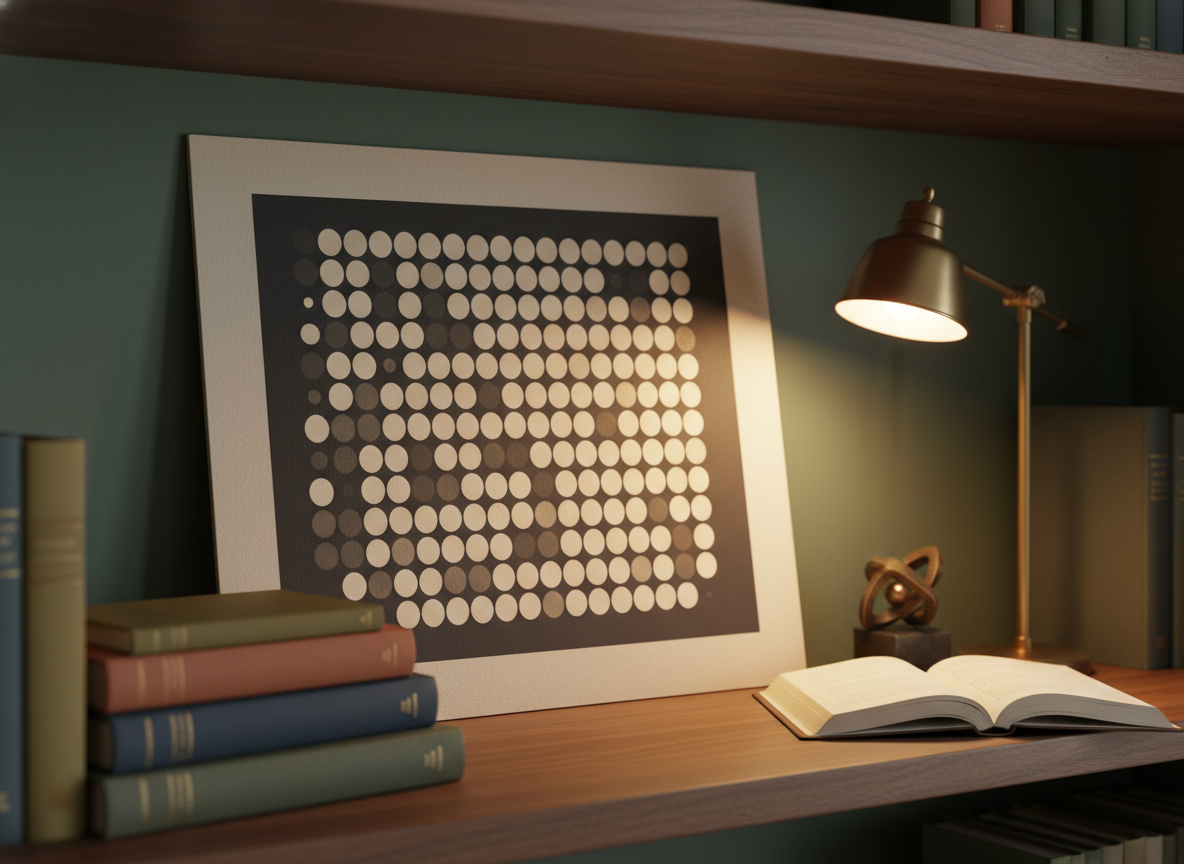 Fine Art Print with Lattice artwork leaning on a shelf